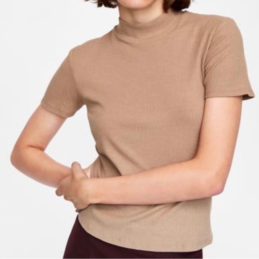 Zara Basic Ribbed Knit Mock Neck Top Sz Small